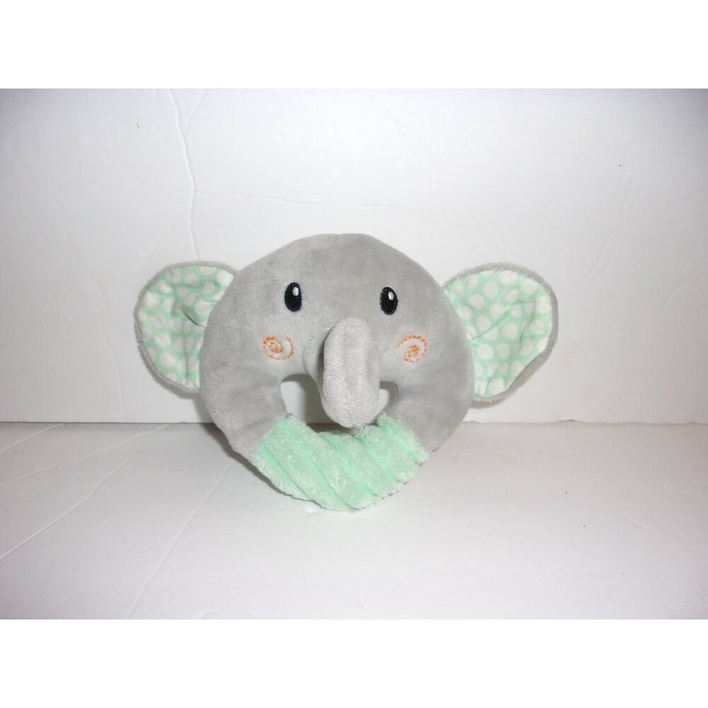 Spark Create Imagine Elephant Gray and Blue Ring Rattle Crinkle Toy Plush 5"